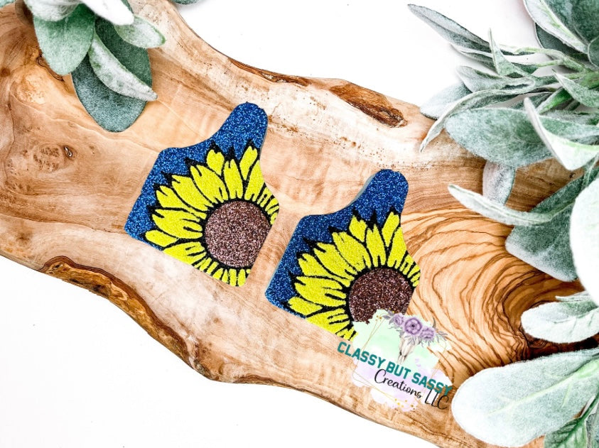 Blue Jean Sunflower Cow Tag