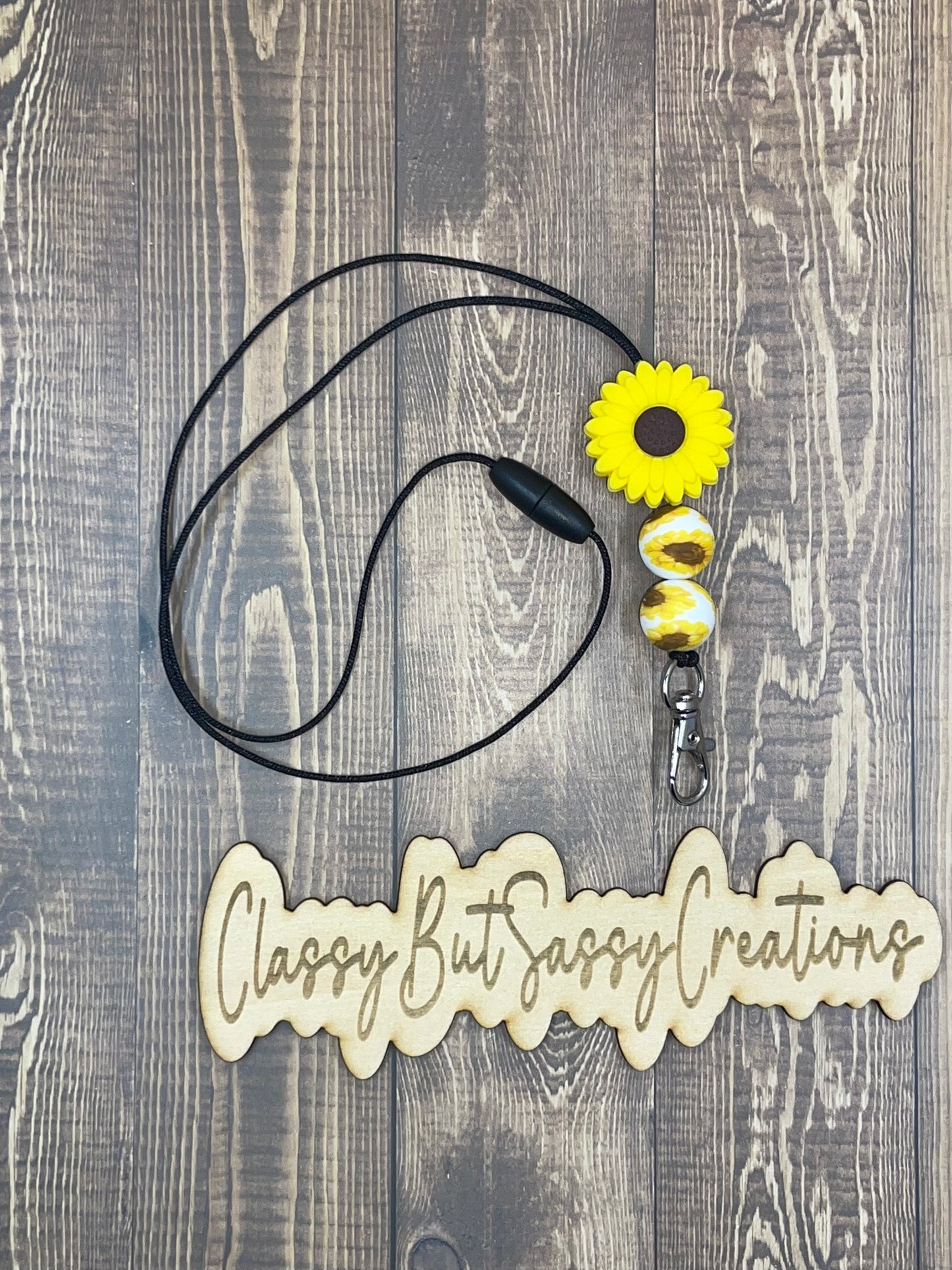 White & sunflower Lanyard