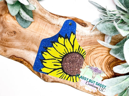 Blue Jean Sunflower Cow Tag